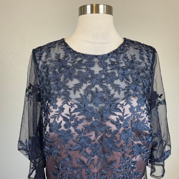 JS Collections Lace Short Sleeve Evening Gown Blue Size 10 Embroidered Formal - Picture 7 of 14